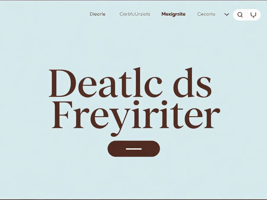 Digital interface mockup render of a minimal web page hero section with oversized serif headline and a single button, li